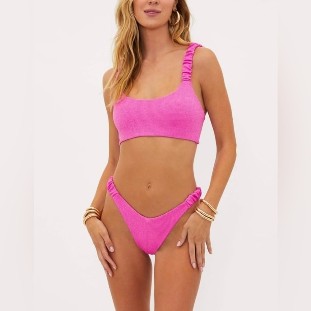 Beach Riot Top and Cheeky High Rise Swim Bottom in Pink Petal Scrunch